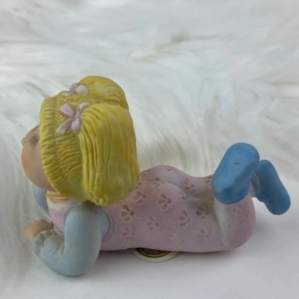 Cabbage Patch Kids Figurine Pink Overalls Blonde Girl Pigtails Vintage 1984